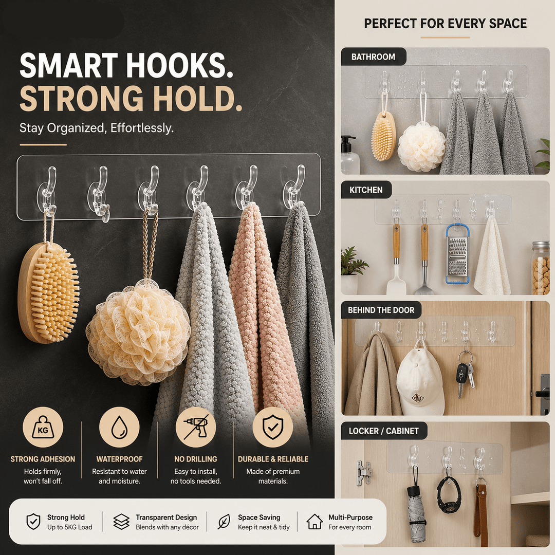 Seamless Heavy Duty Transparent Adhesive Hooks