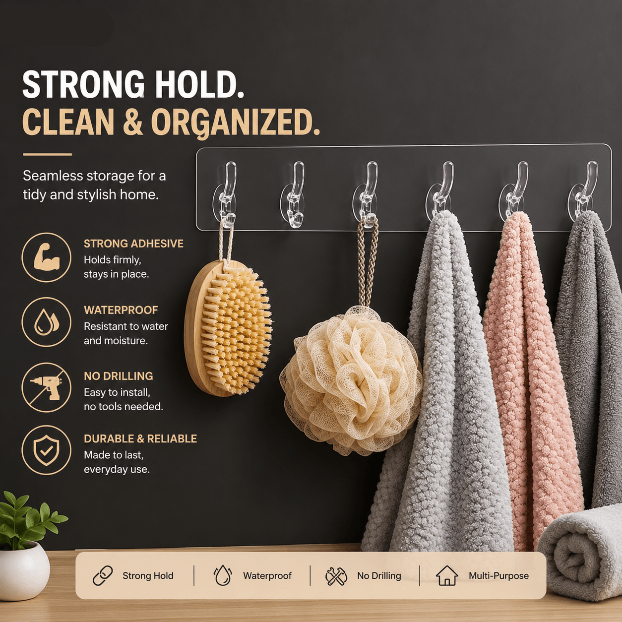 Seamless Heavy Duty Transparent Adhesive Hooks